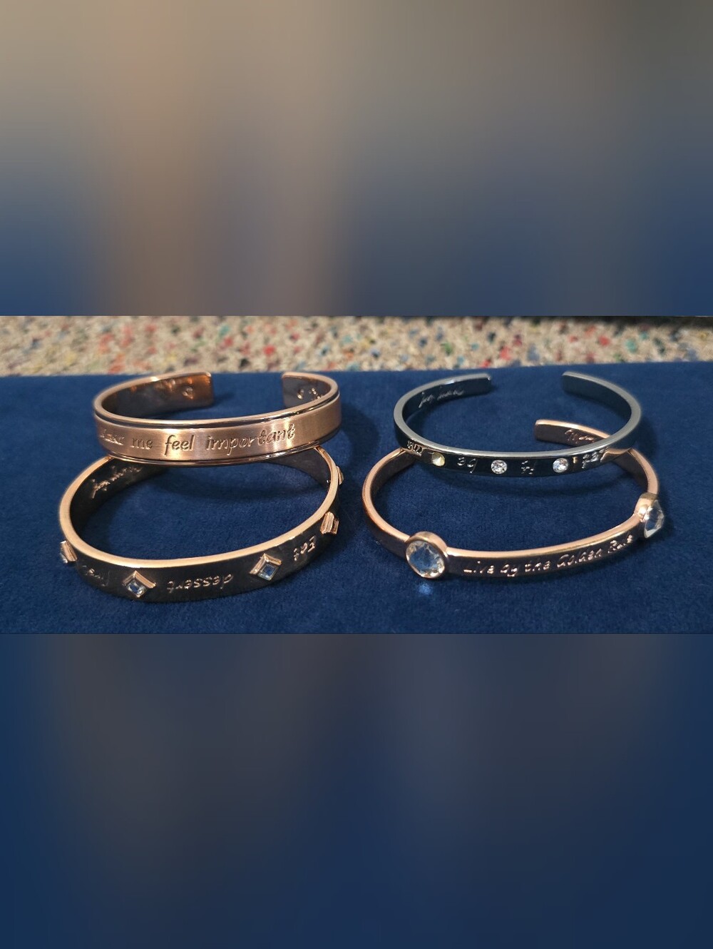 Mary Kay Cuff Bracelets LOT of 4 Silver Tone Gold Tone Metal Sayings Mottos OSFM